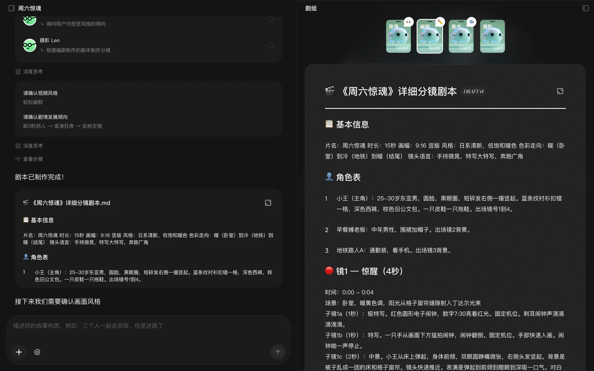Agent Teams 剧本生成过程界面