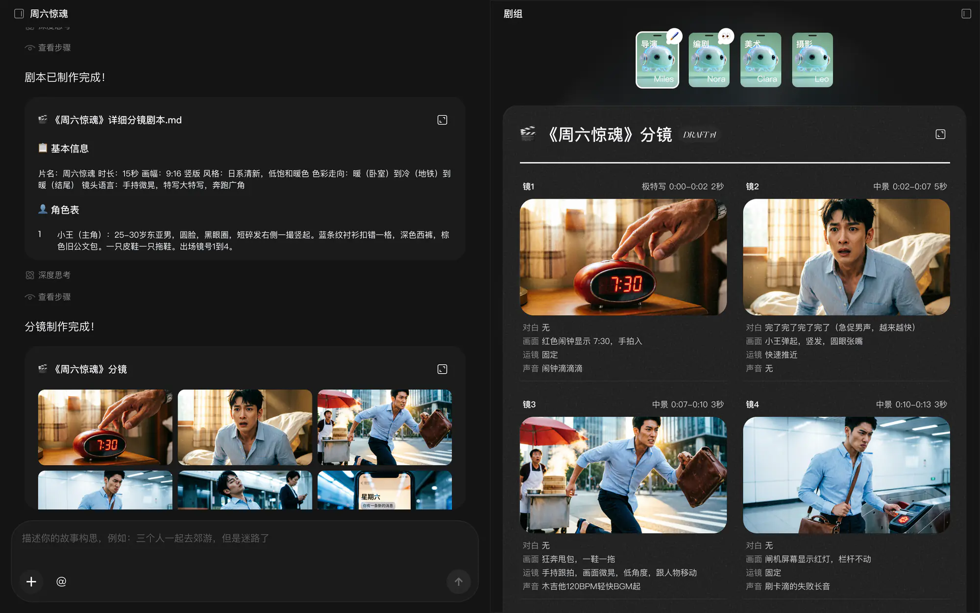 Agent Teams 分镜生成过程界面