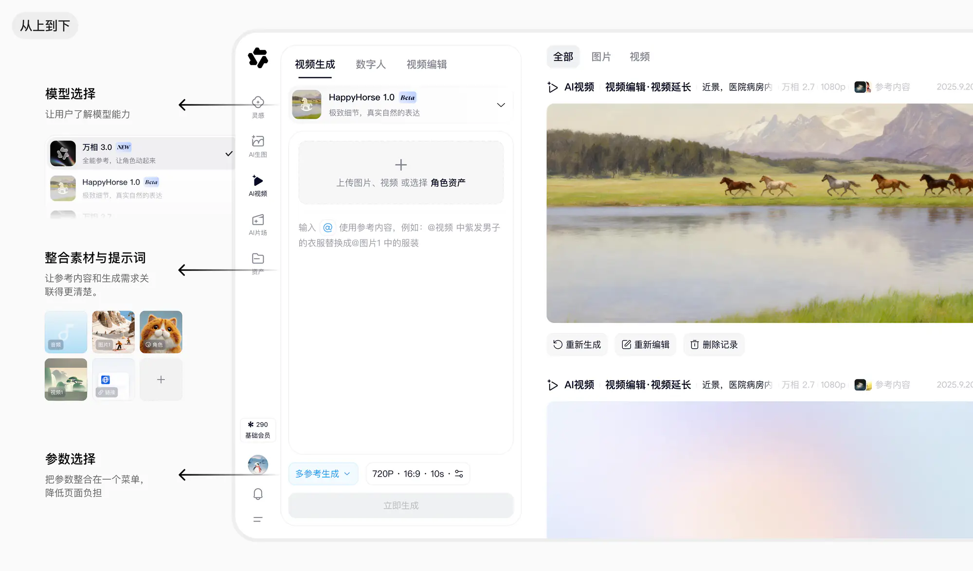 AI 创作链路按创作决策顺序重构生成面板展示